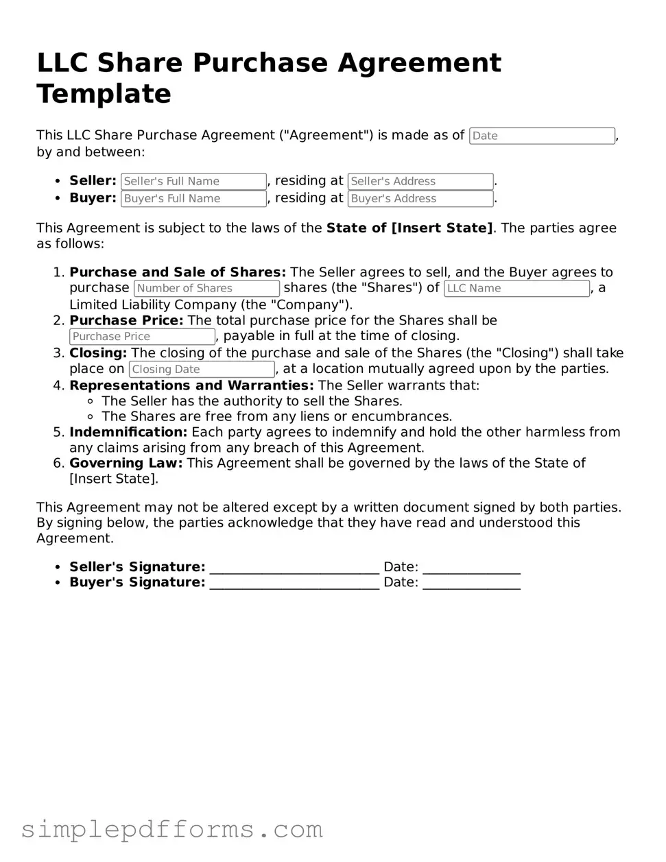 Free LLC Share Purchase Agreement Form