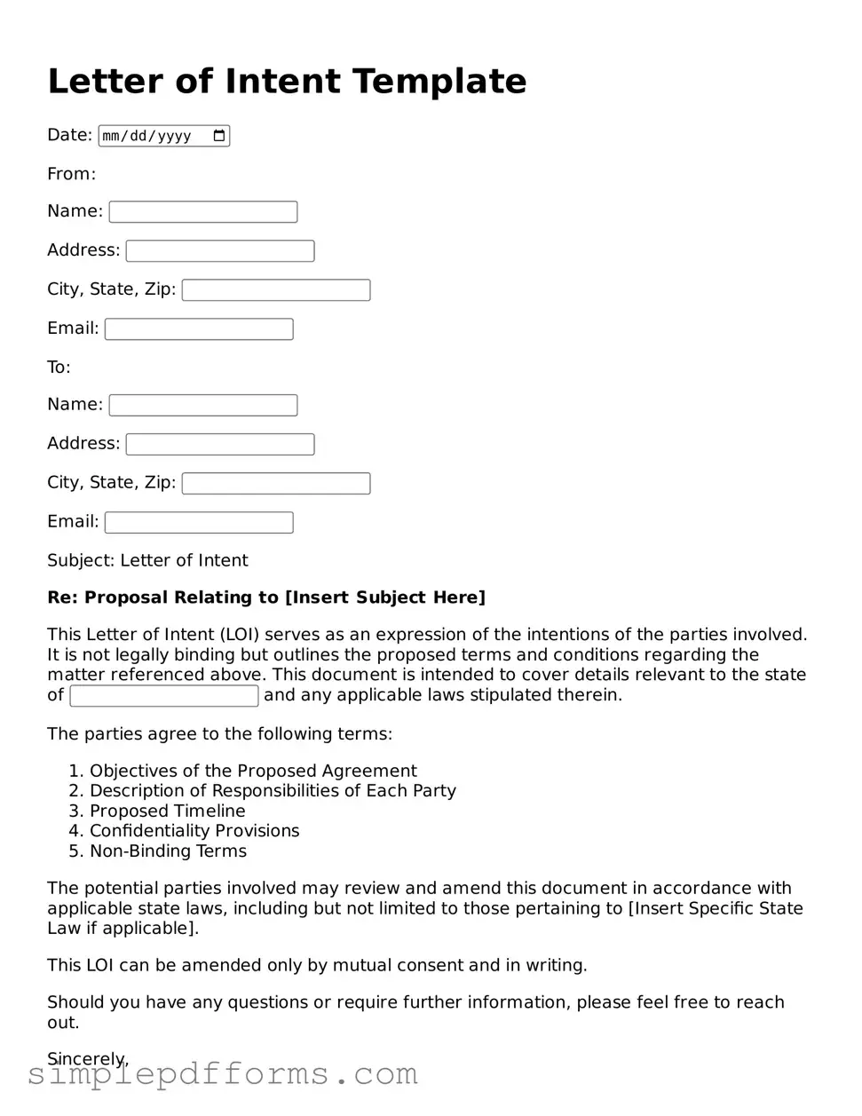 Free Letter of Intent Form