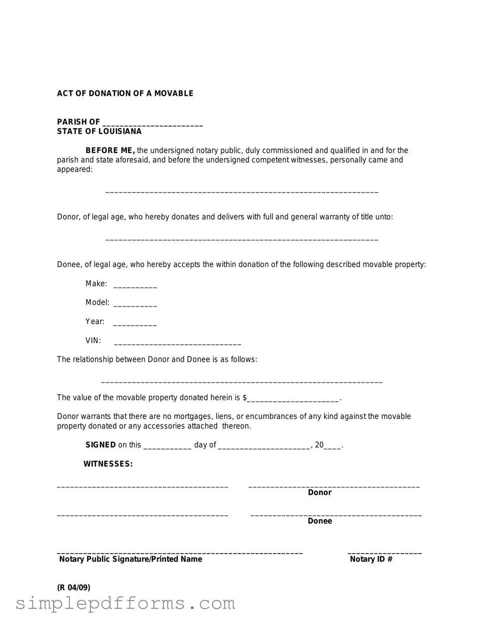 Fill a Valid Louisiana act of donation Form