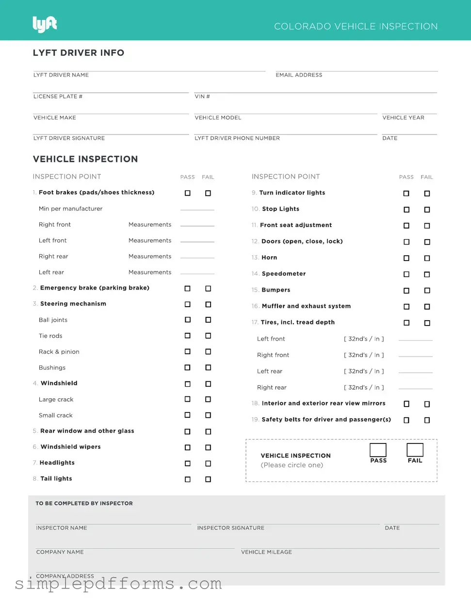 Fill a Valid Lyft Inspection Form