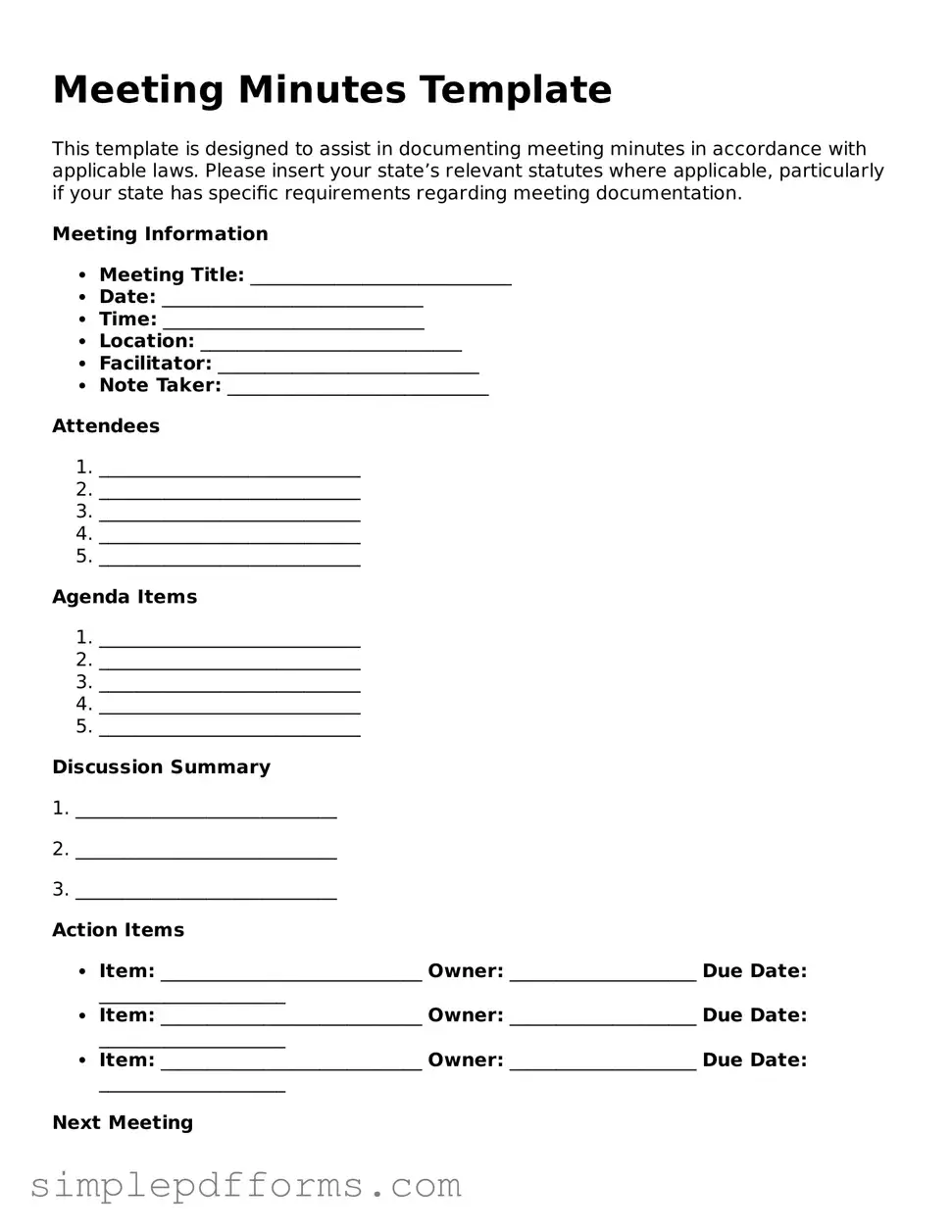 Free Meeting Minutes Form
