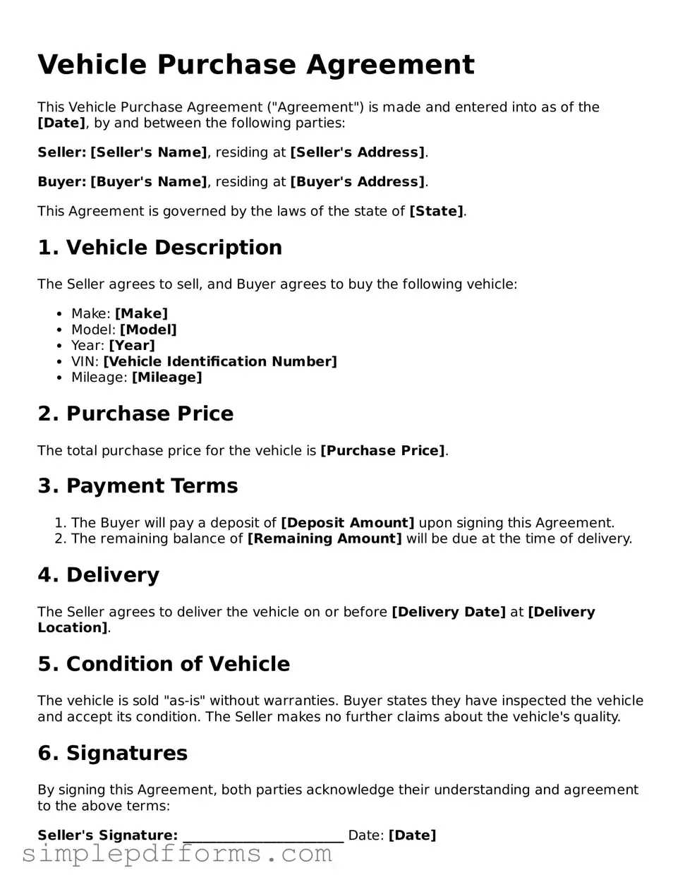 Free Vehicle Purchase Agreement Form
