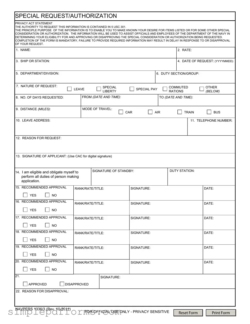 Fill a Valid Navpers 1336 3 Form