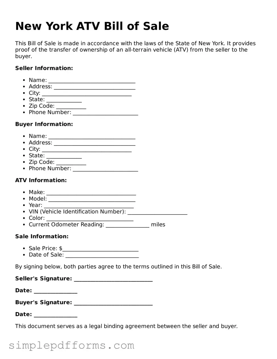 Attorney-Verified ATV Bill of Sale Document for New York State