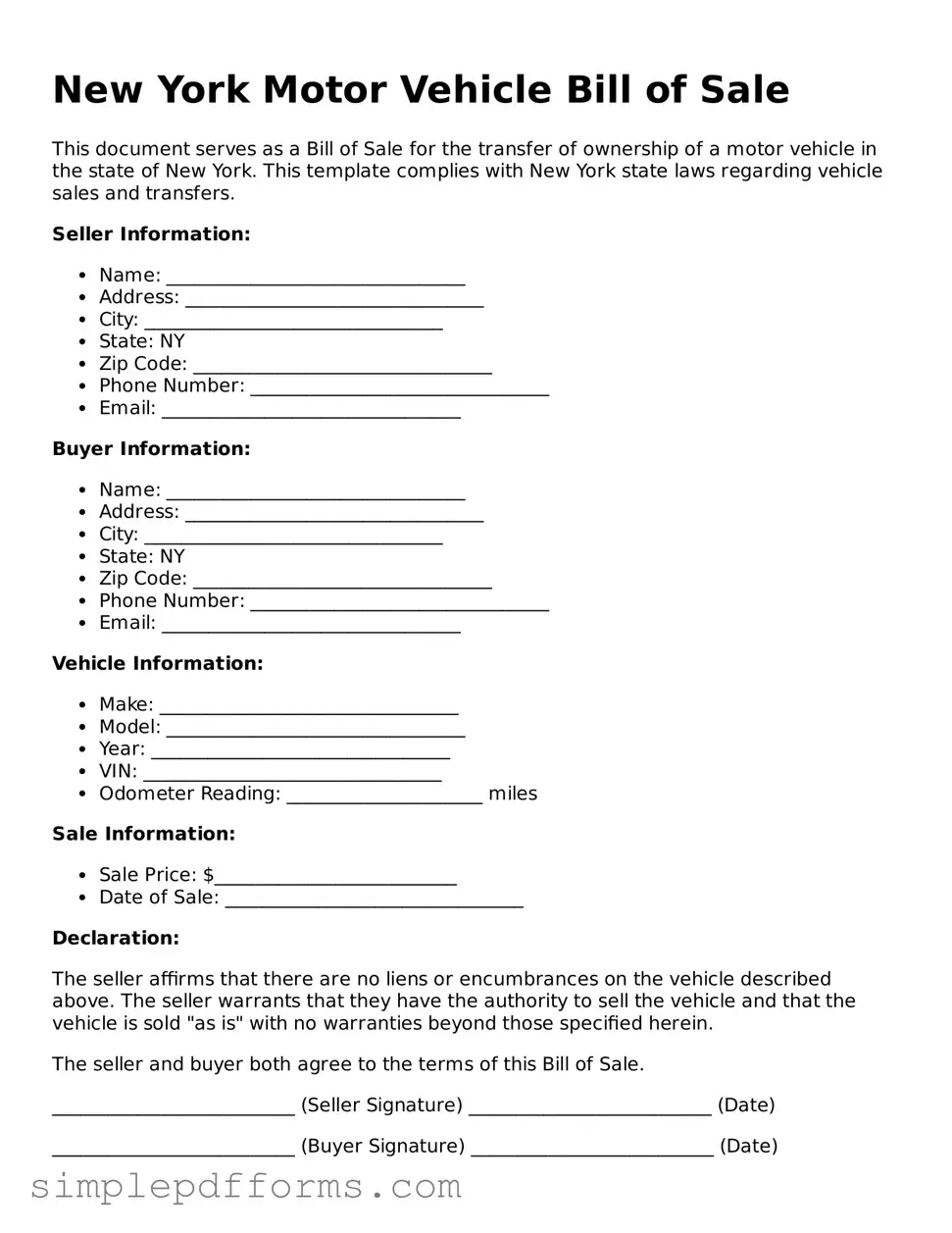 Attorney-Verified Motor Vehicle Bill of Sale Document for New York State
