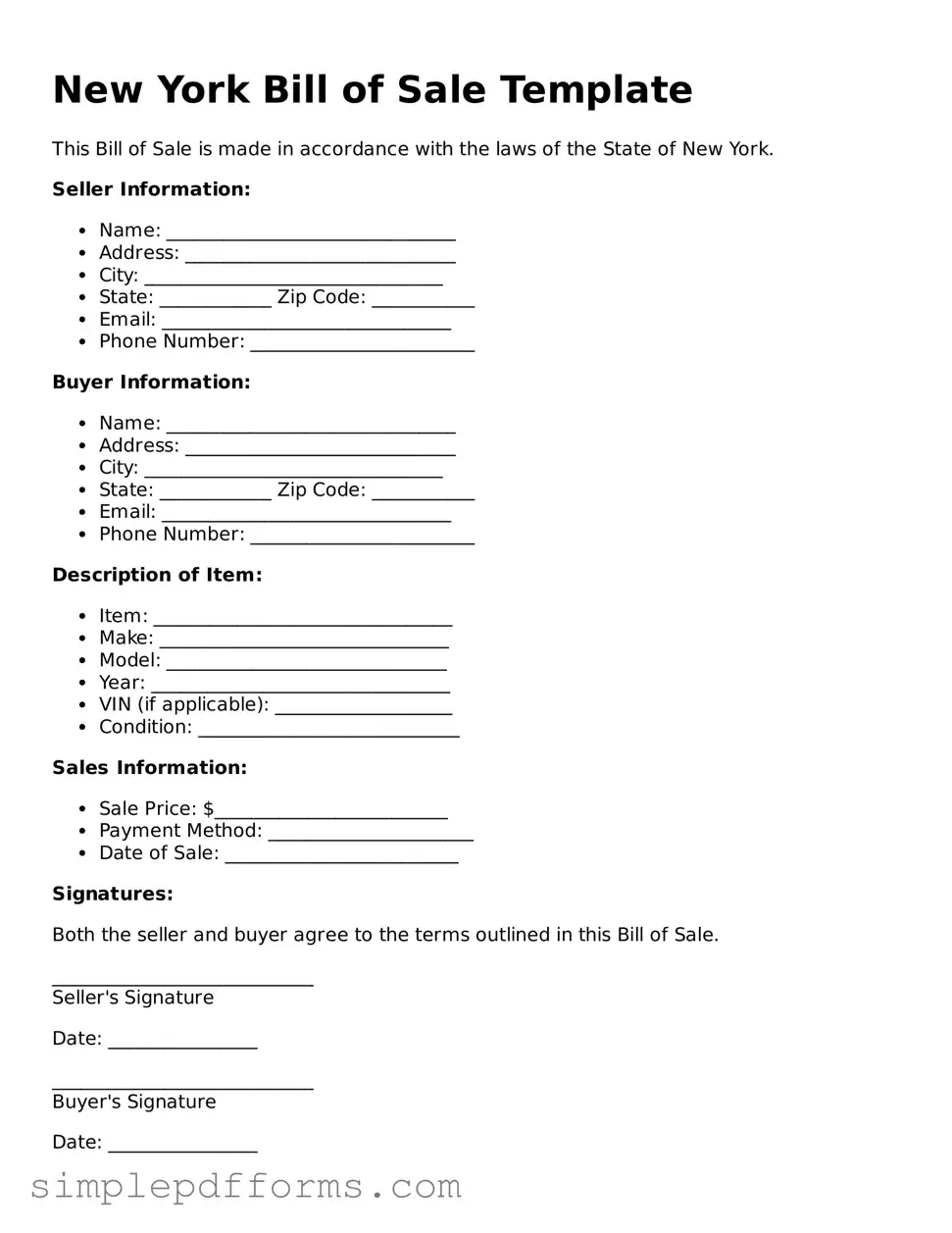 Attorney-Verified Bill of Sale Document for New York State