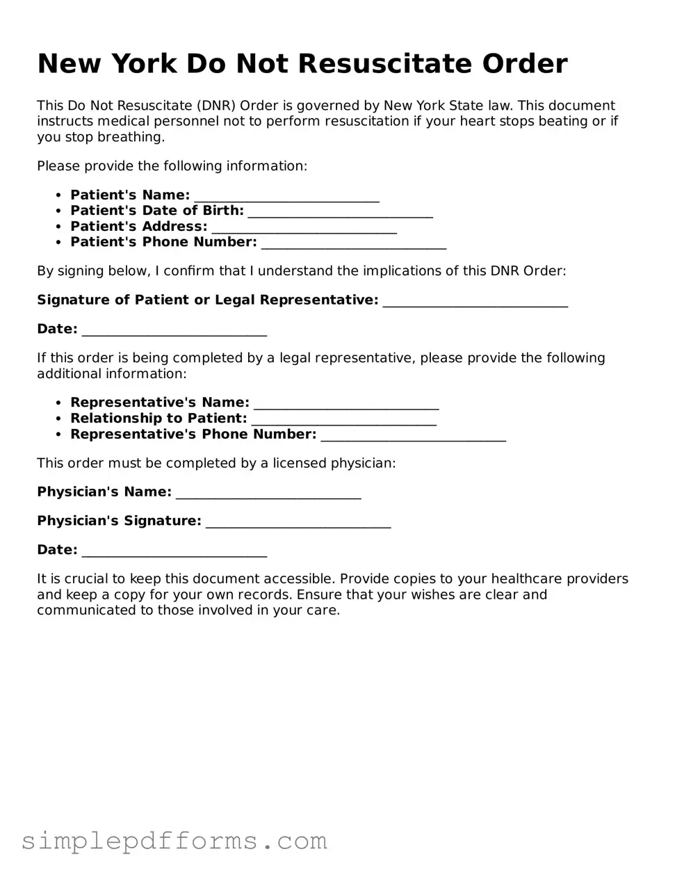 Attorney-Verified Do Not Resuscitate Order Document for New York State