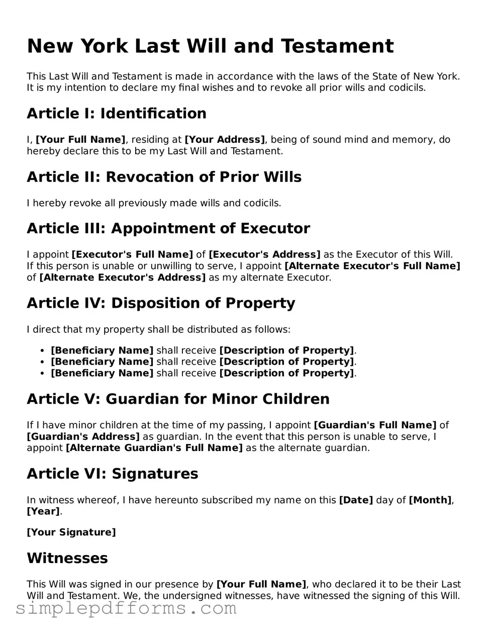 Attorney-Verified Last Will and Testament Document for New York State