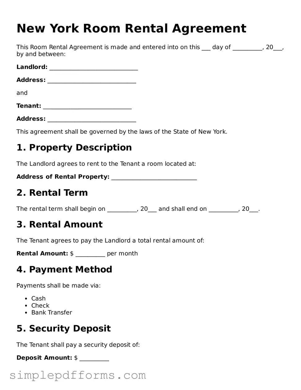 Attorney-Verified Room Rental Agreement Document for New York State