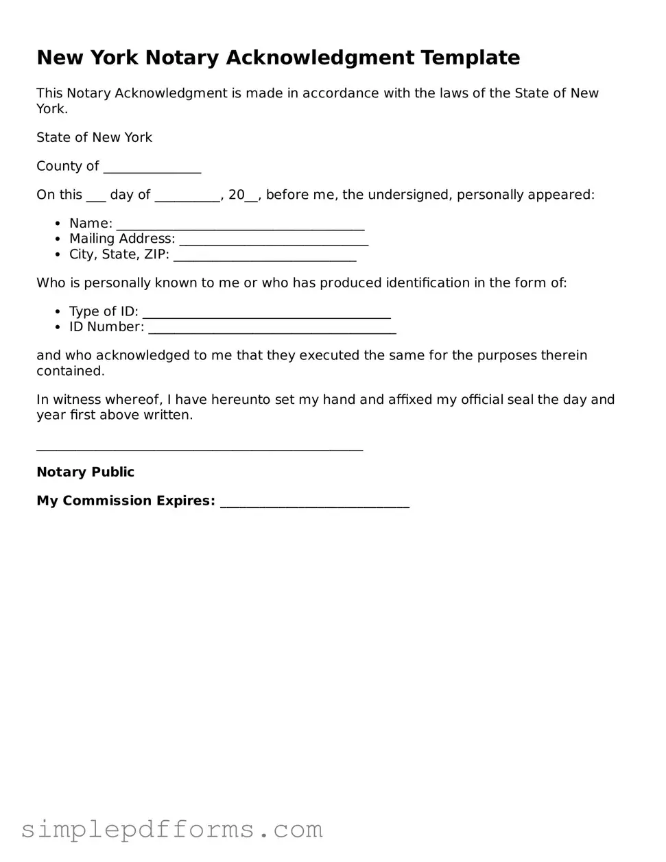 Attorney-Verified Notary Acknowledgement Document for New York State