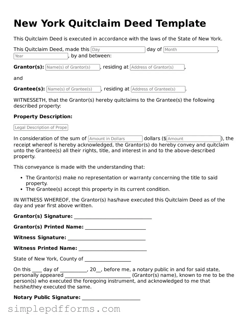 Attorney-Verified Quitclaim Deed Document for New York State