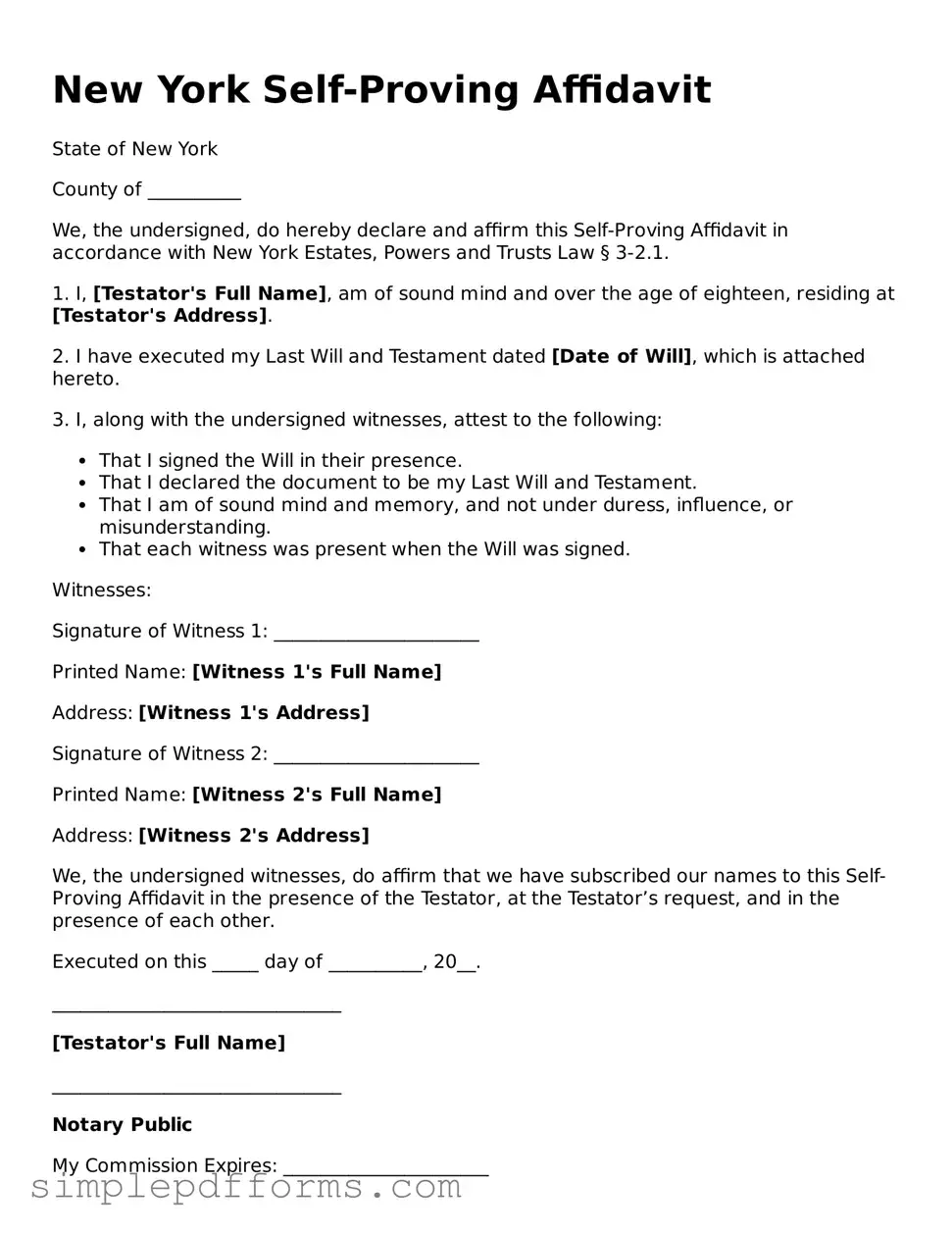 Attorney-Verified Self-Proving Affidavit Document for New York State