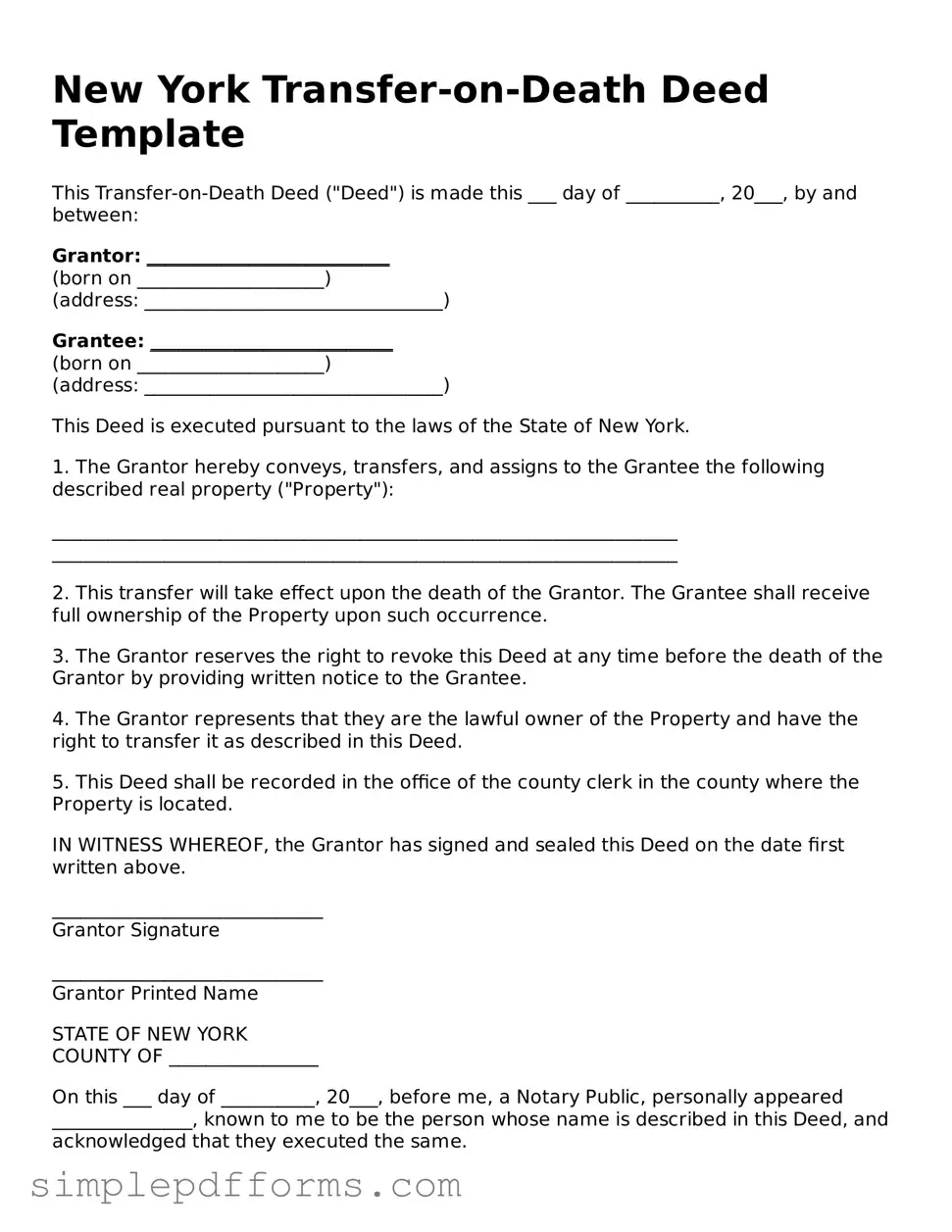 Attorney-Verified Transfer-on-Death Deed Document for New York State