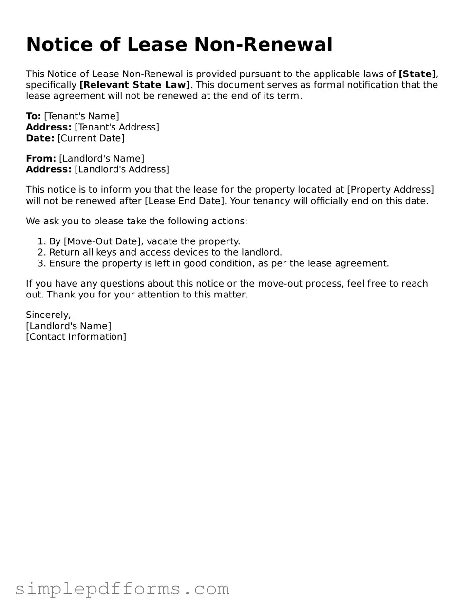 Free Notice of Lease Non-Renewal Form