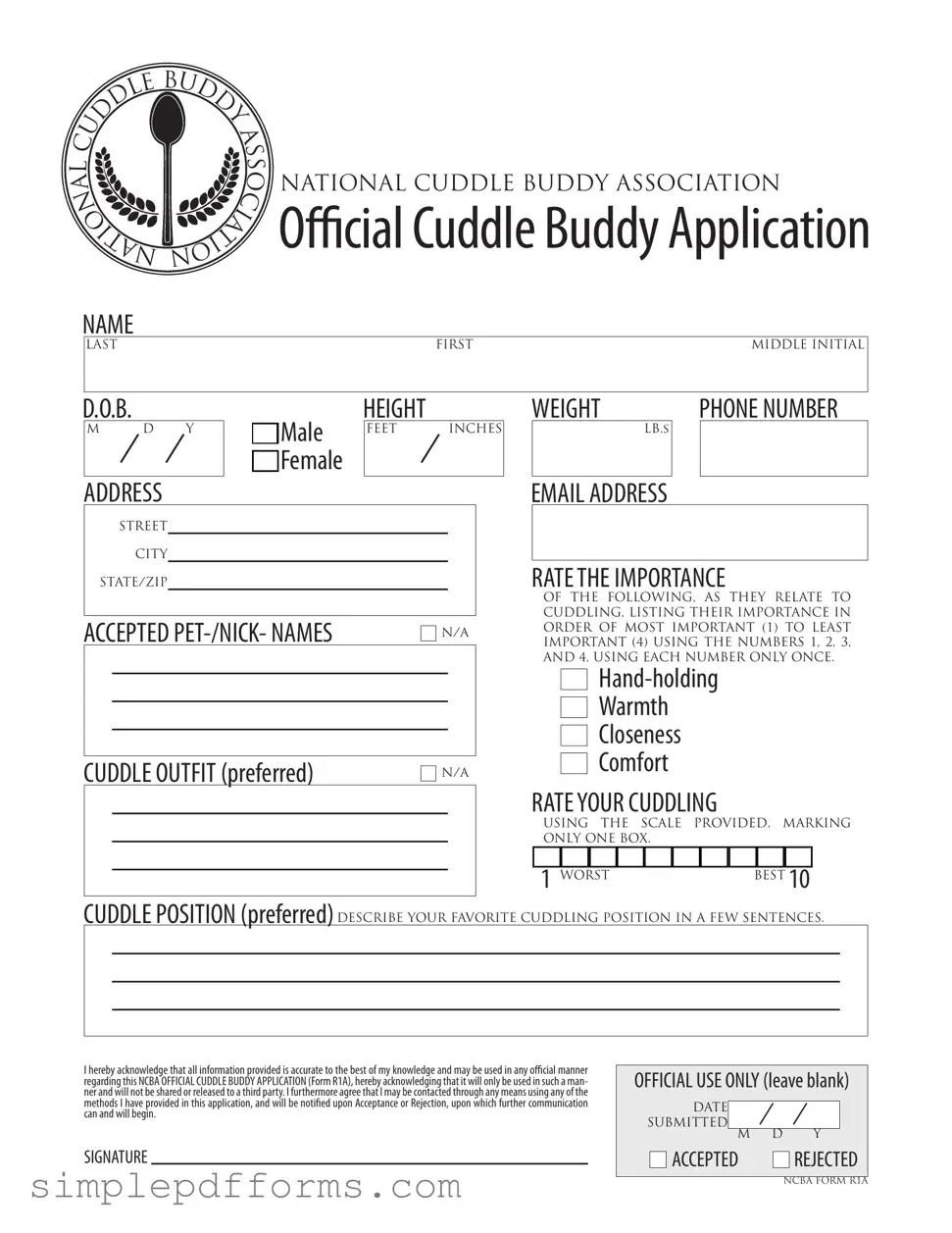 Fill a Valid Cuddle Buddy Application Form