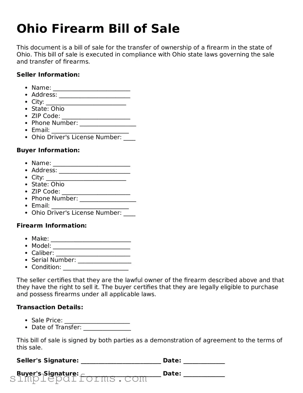 Attorney-Verified Firearm Bill of Sale Document for Ohio State