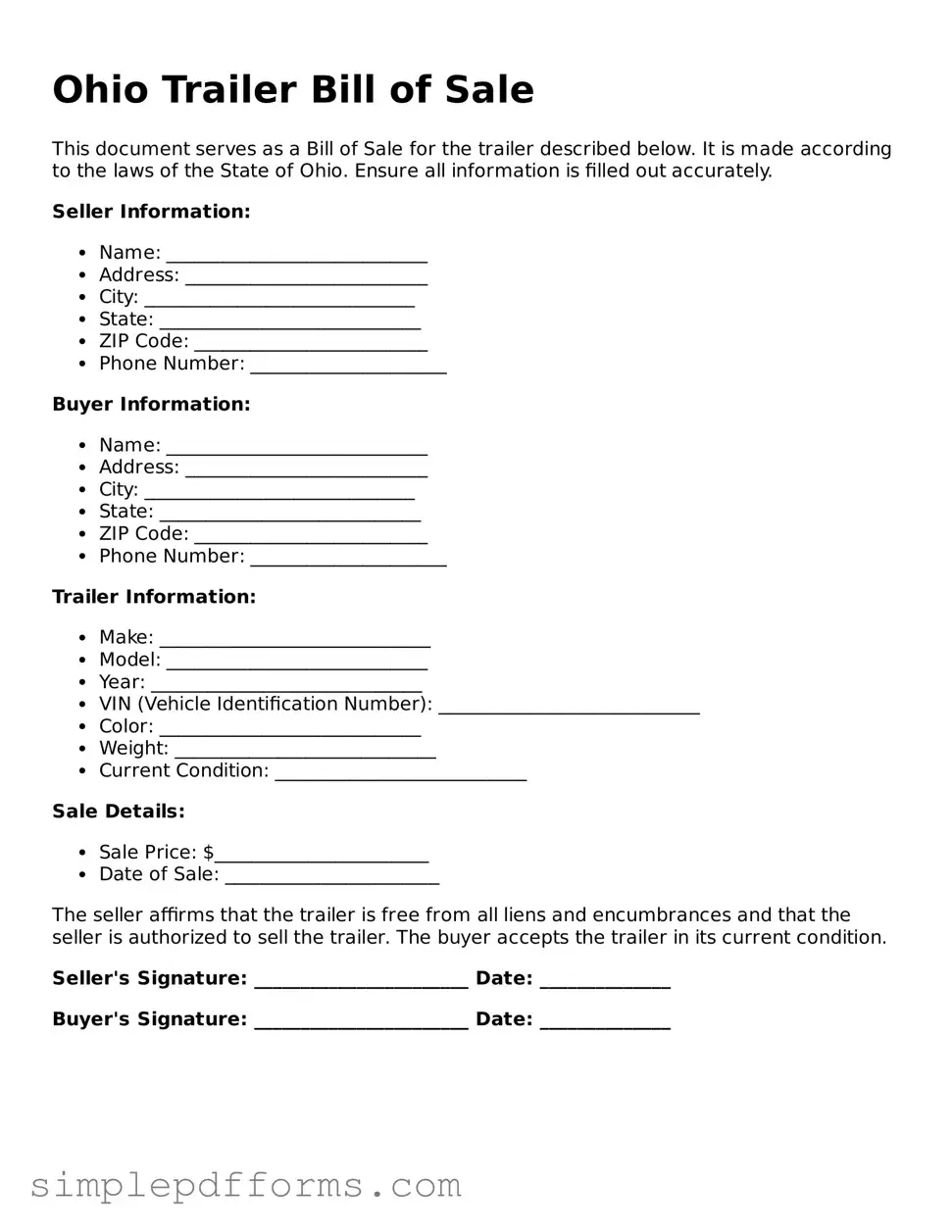 Attorney-Verified Trailer Bill of Sale Document for Ohio State