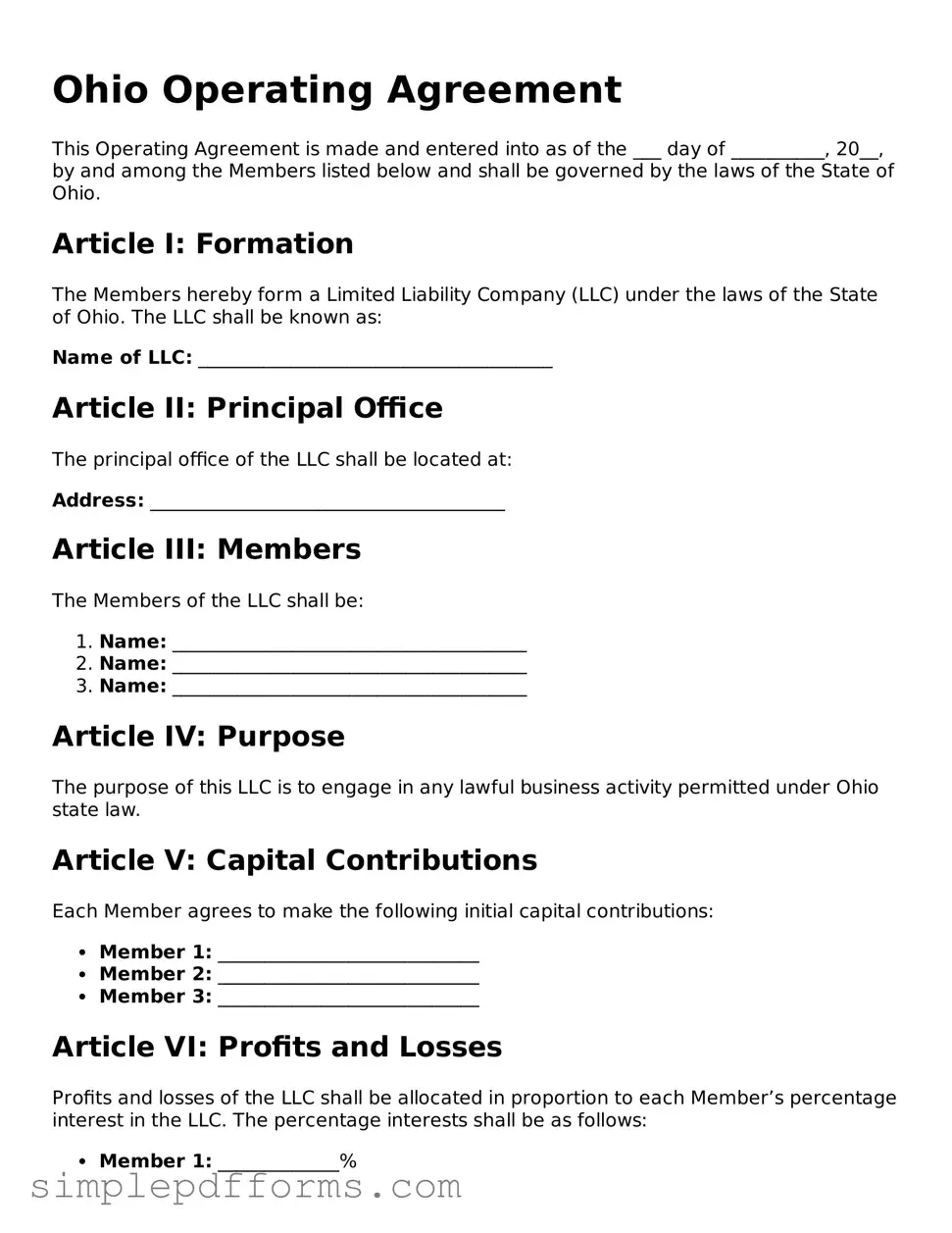 Attorney-Verified Operating Agreement Document for Ohio State