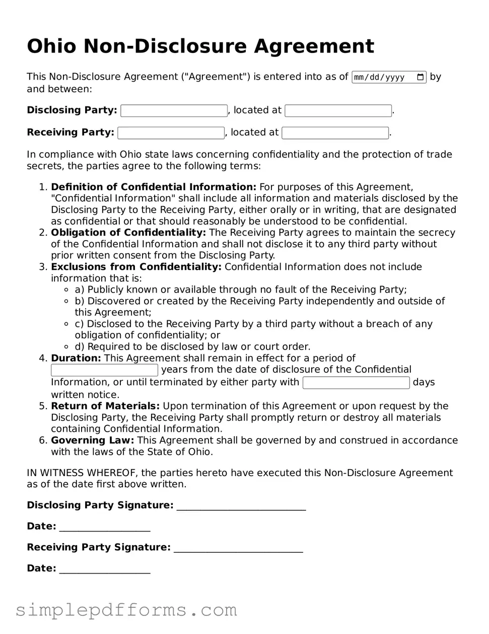 Attorney-Verified Non-disclosure Agreement Document for Ohio State