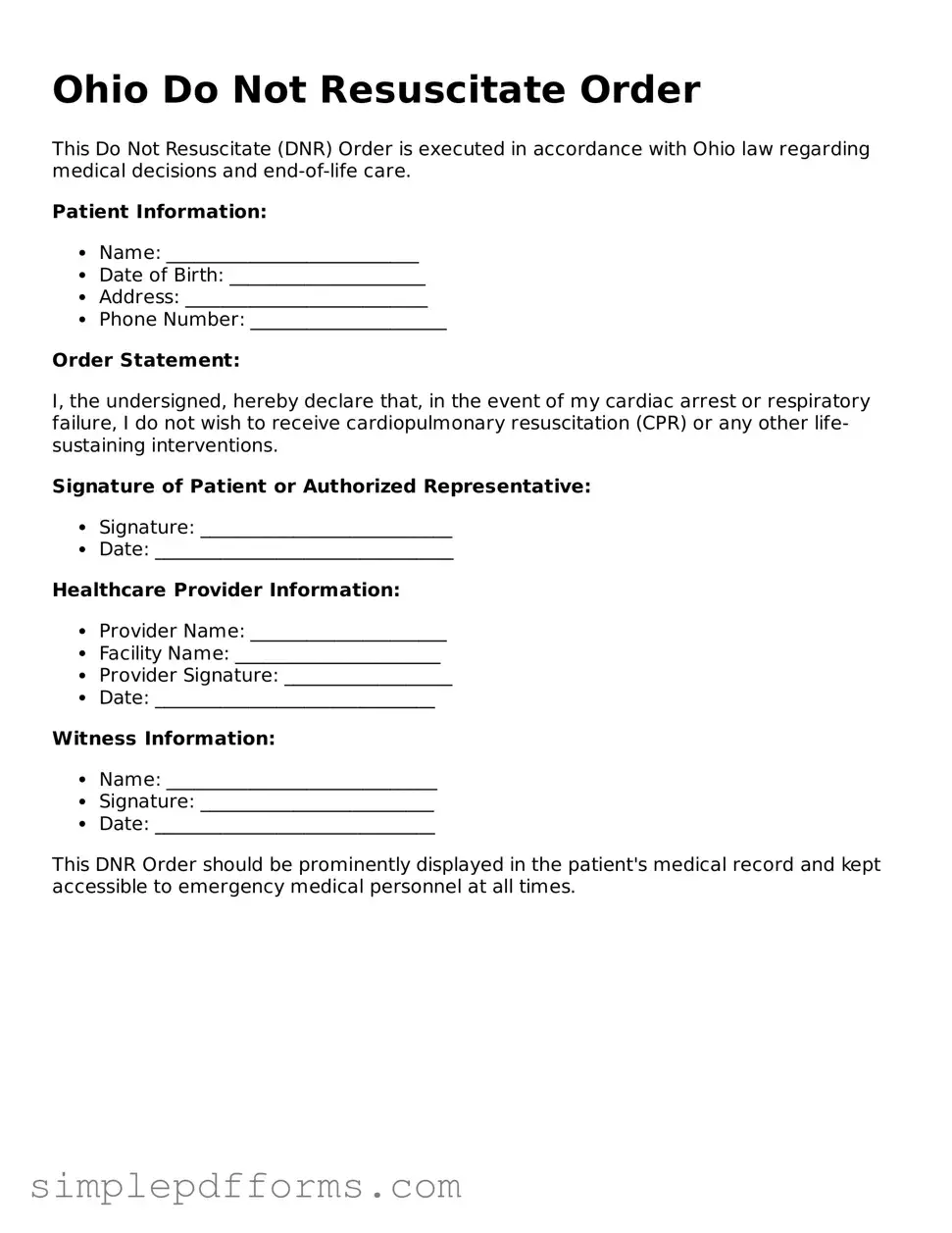 Attorney-Verified Do Not Resuscitate Order Document for Ohio State
