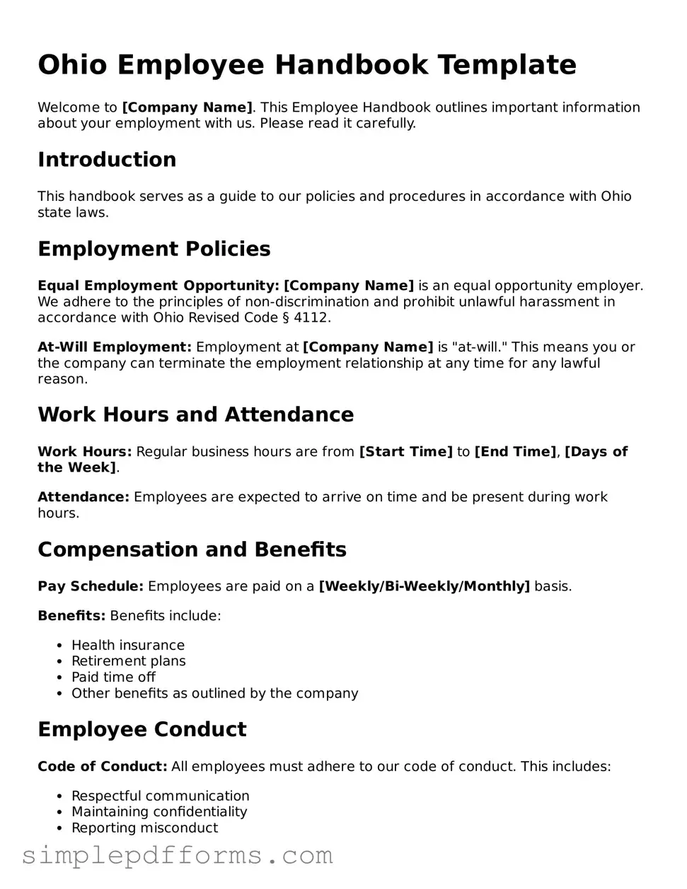 Attorney-Verified Employee Handbook Document for Ohio State