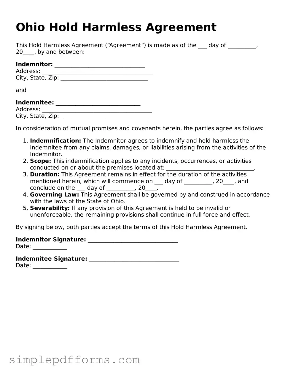 Attorney-Verified Hold Harmless Agreement Document for Ohio State