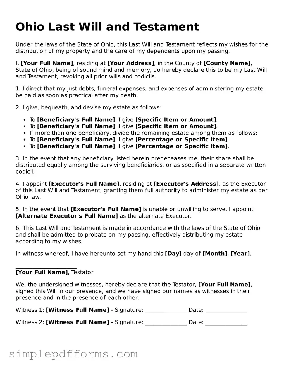 Attorney-Verified Last Will and Testament Document for Ohio State