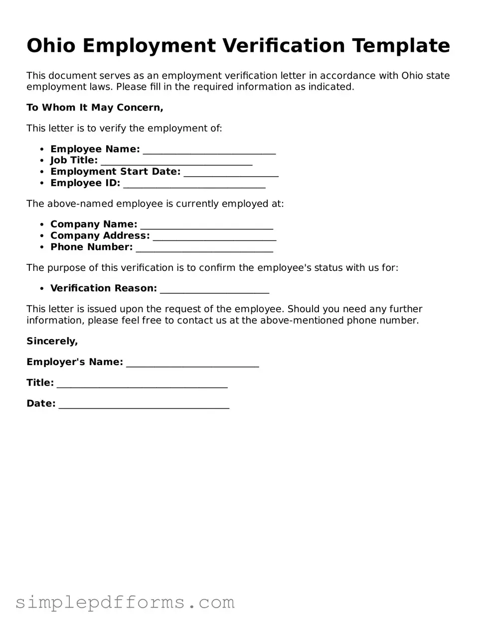 Attorney-Verified Employment Verification Document for Ohio State