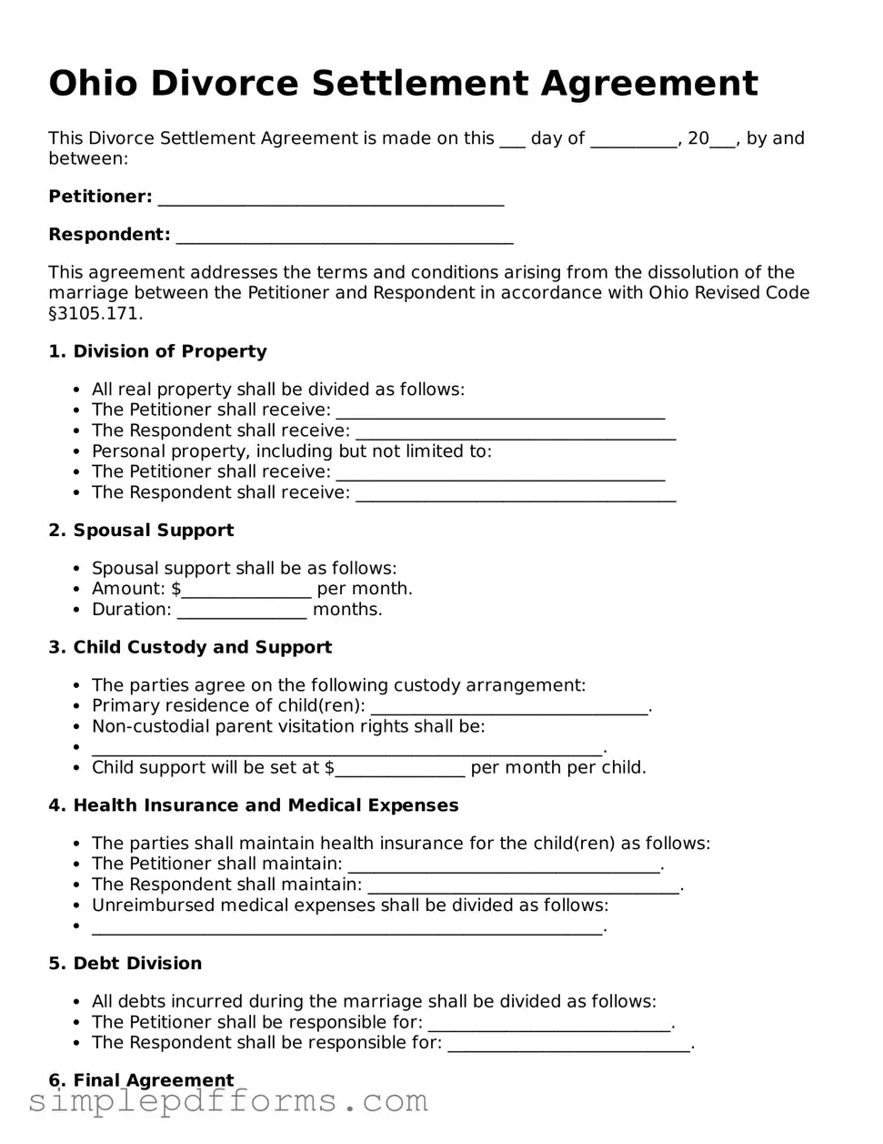 Attorney-Verified Divorce Settlement Agreement Document for Ohio State