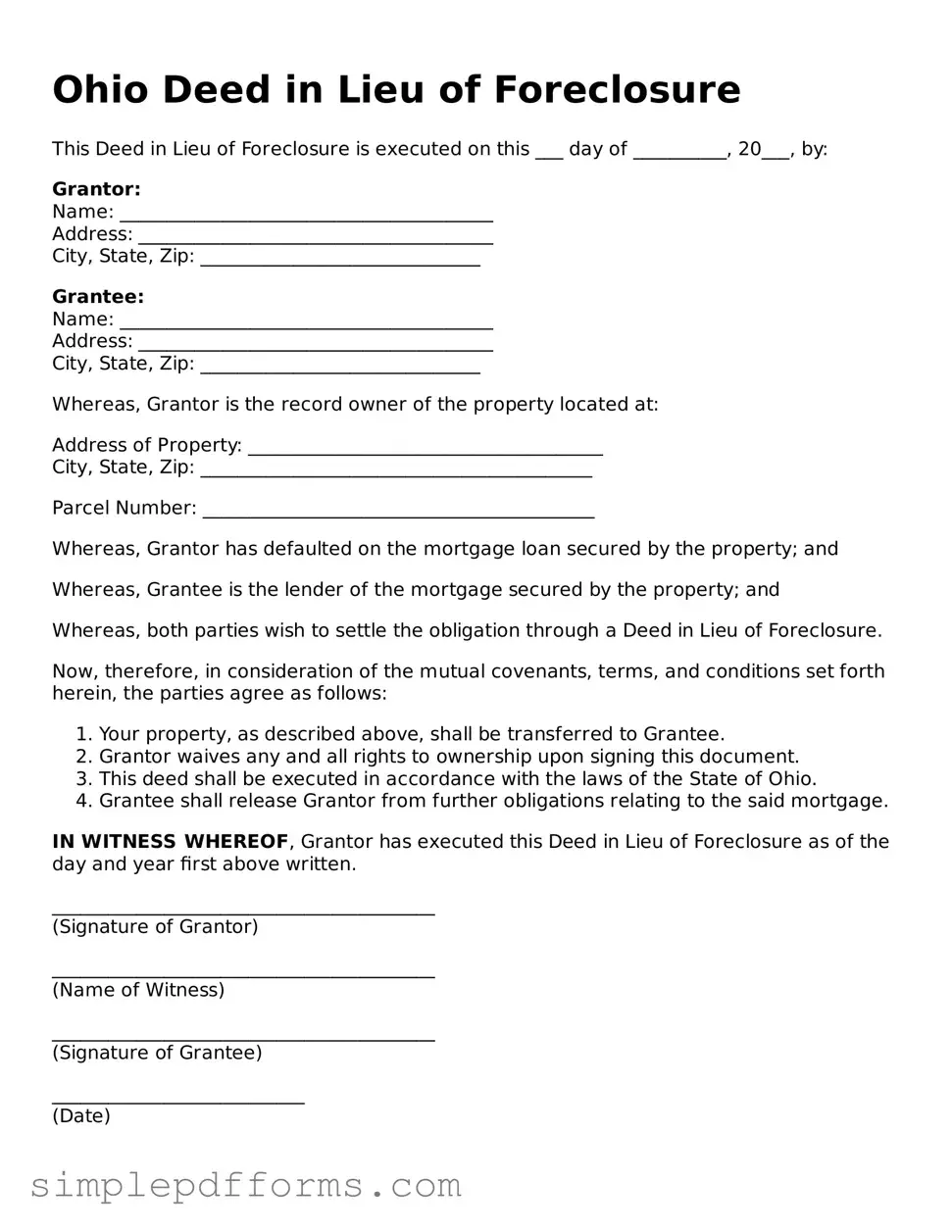Attorney-Verified Deed in Lieu of Foreclosure Document for Ohio State