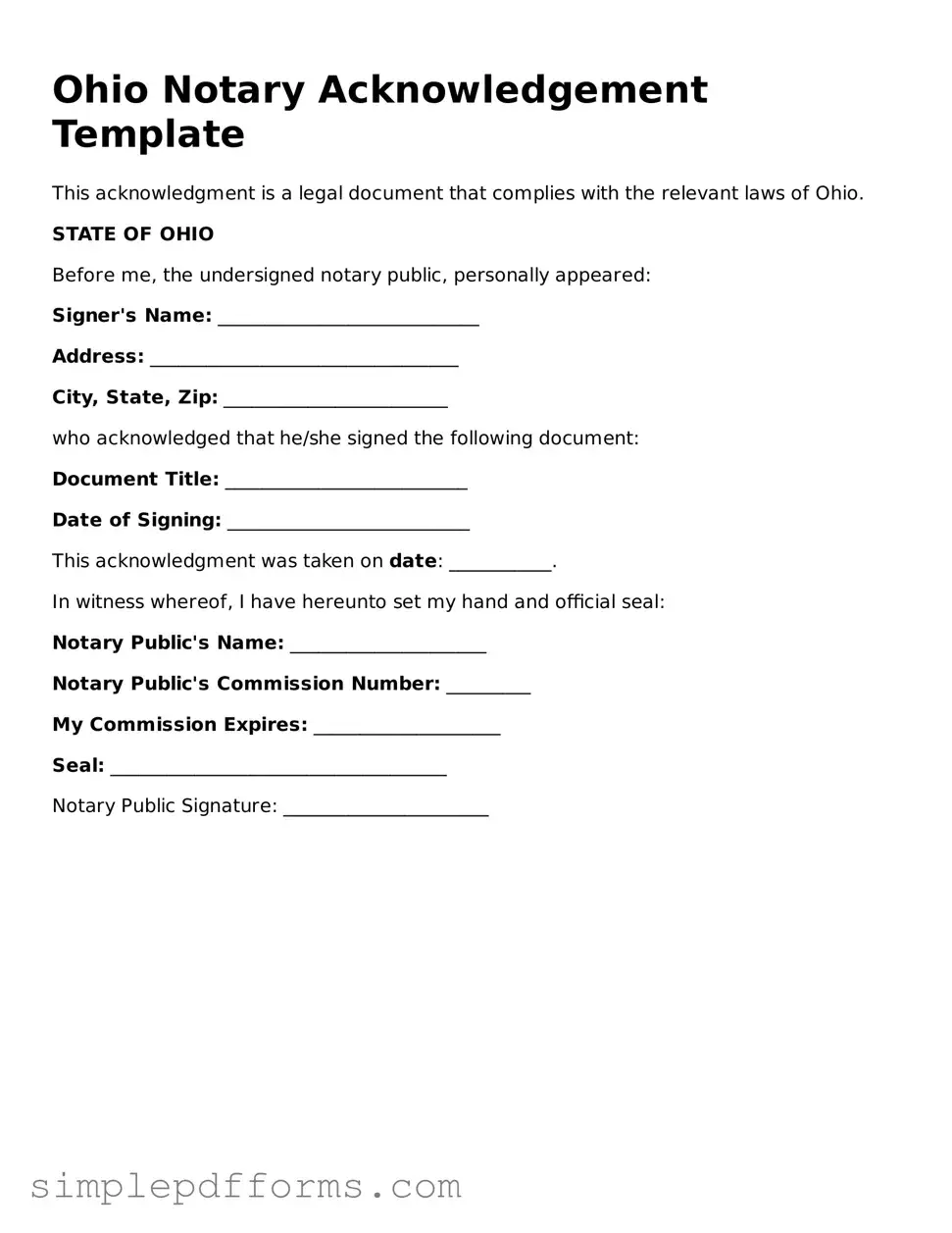 Attorney-Verified Notary Acknowledgement Document for Ohio State