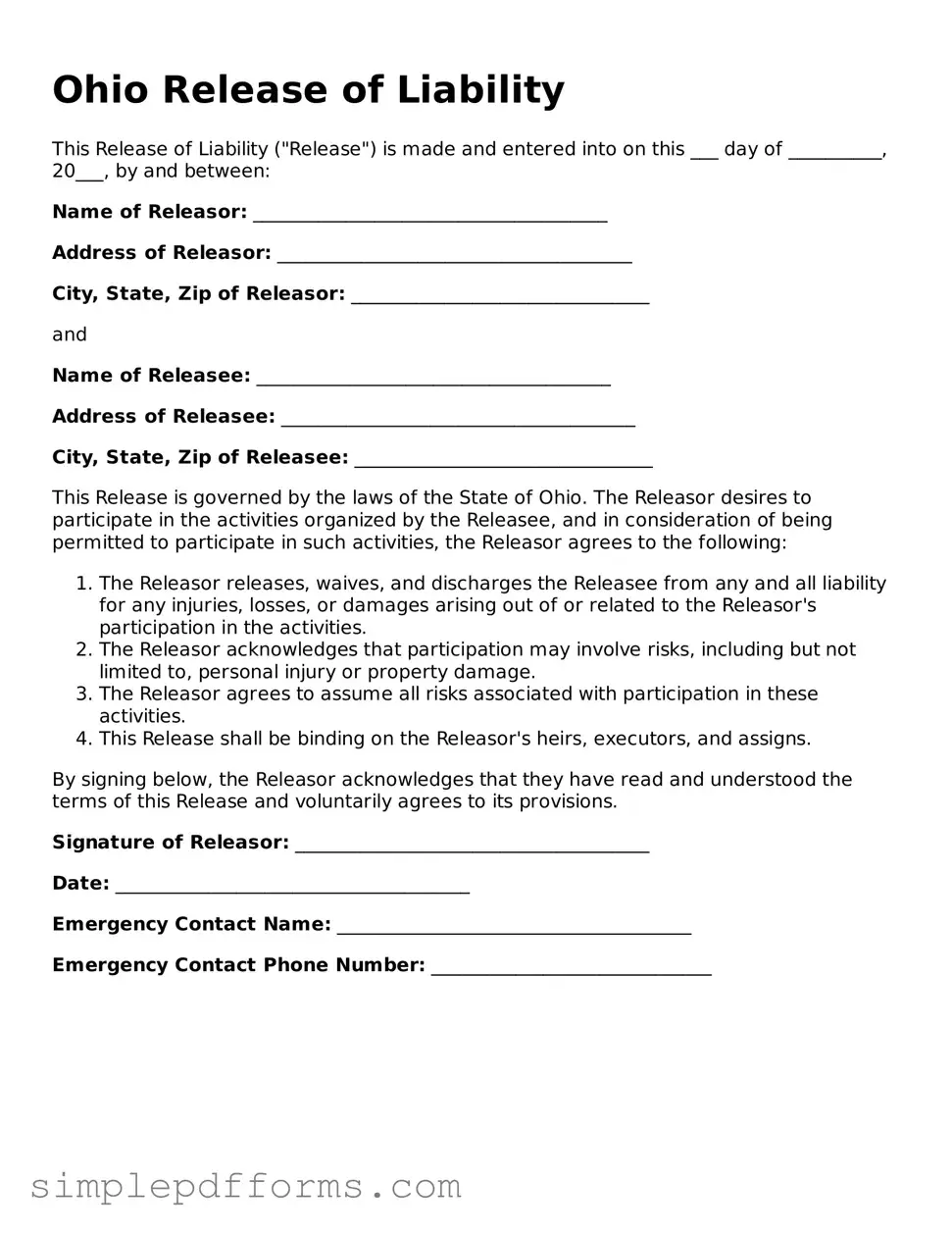 Attorney-Verified Release of Liability Document for Ohio State