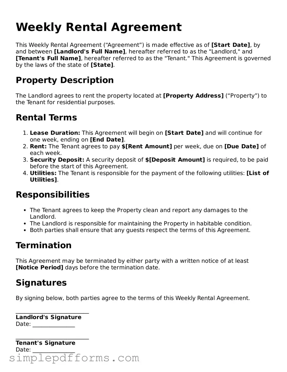Free Weekly Rental Agreement Form