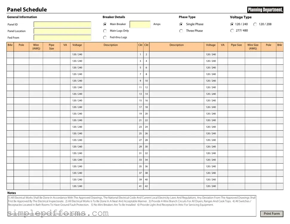 Fill a Valid Electrical Panel Schedule Form