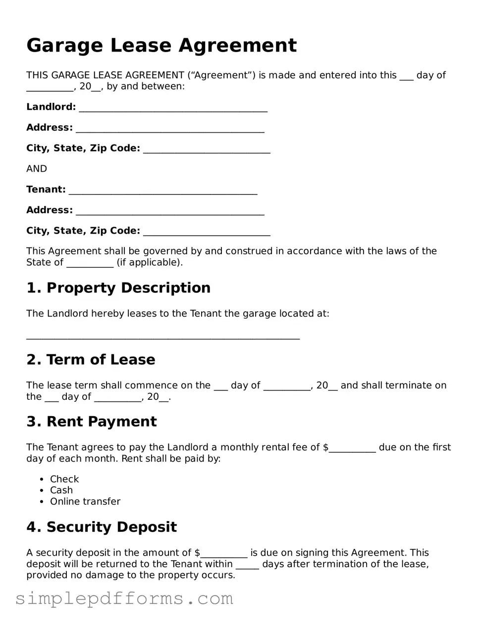 Free Garage Lease Agreement Form