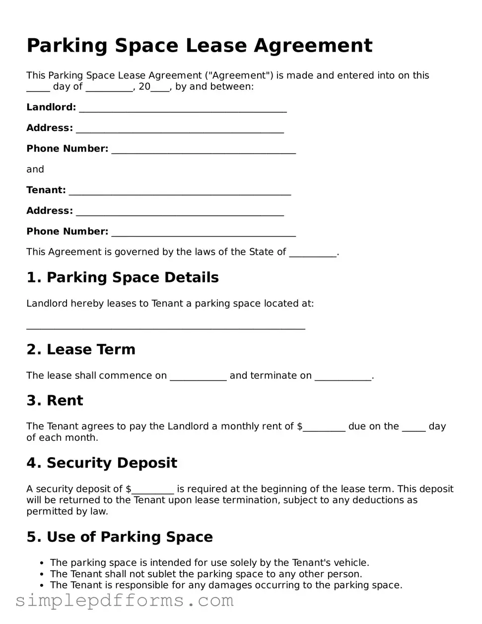 Free Parking Space Lease Agreement Form