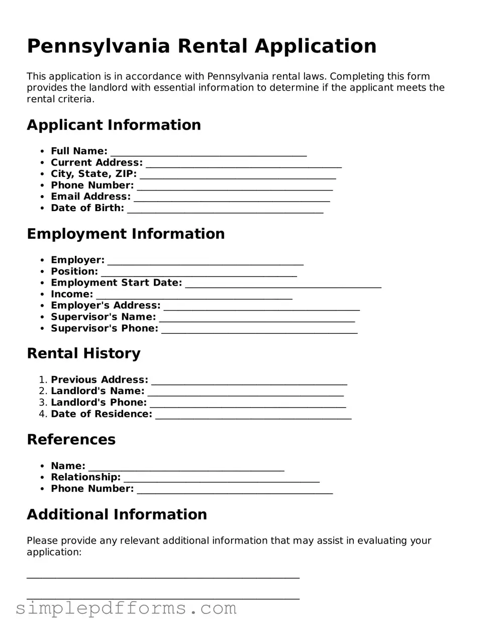 Attorney-Verified Rental Application Document for Pennsylvania State