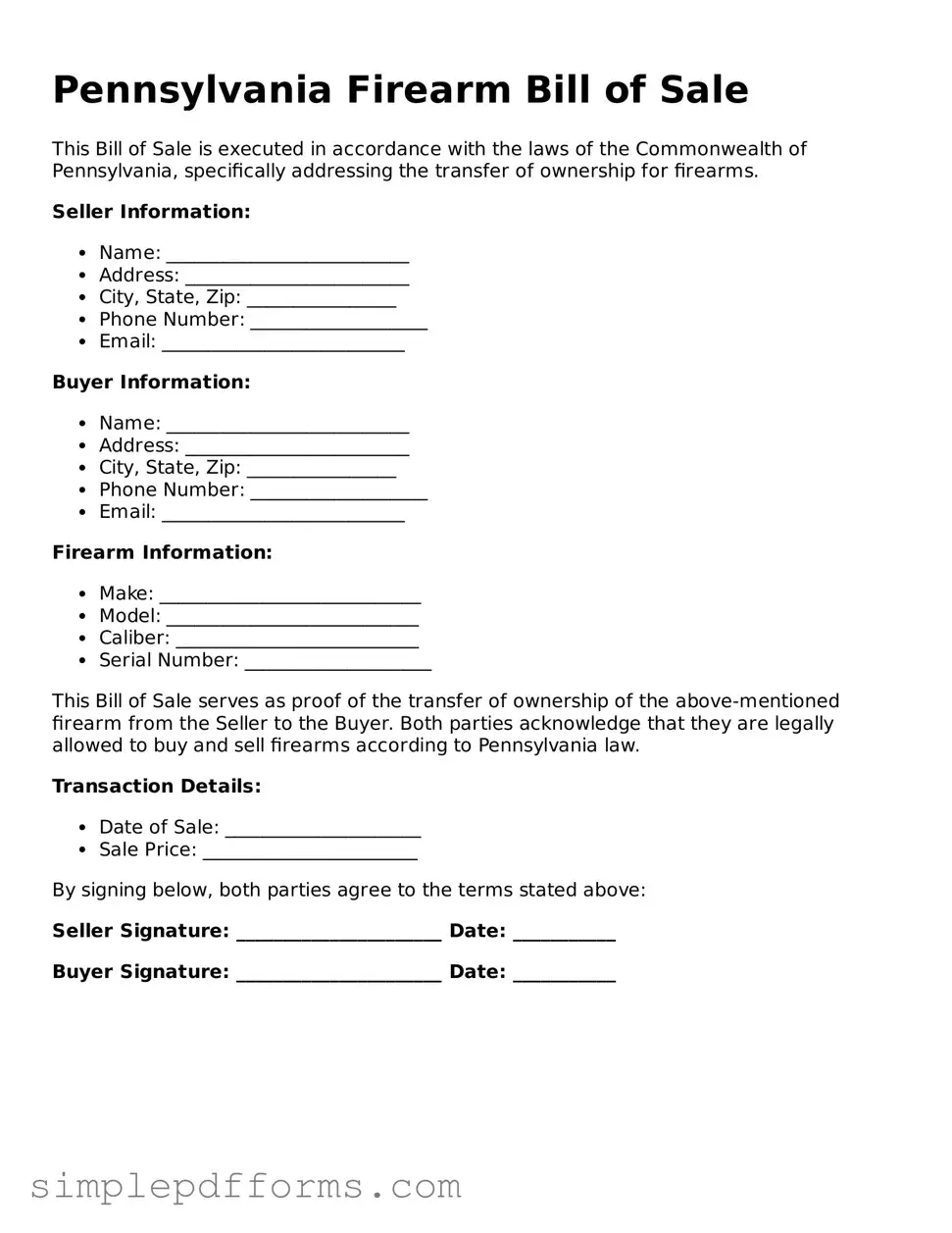 Attorney-Verified Firearm Bill of Sale Document for Pennsylvania State