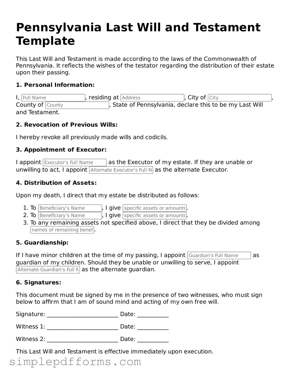 Attorney-Verified Last Will and Testament Document for Pennsylvania State