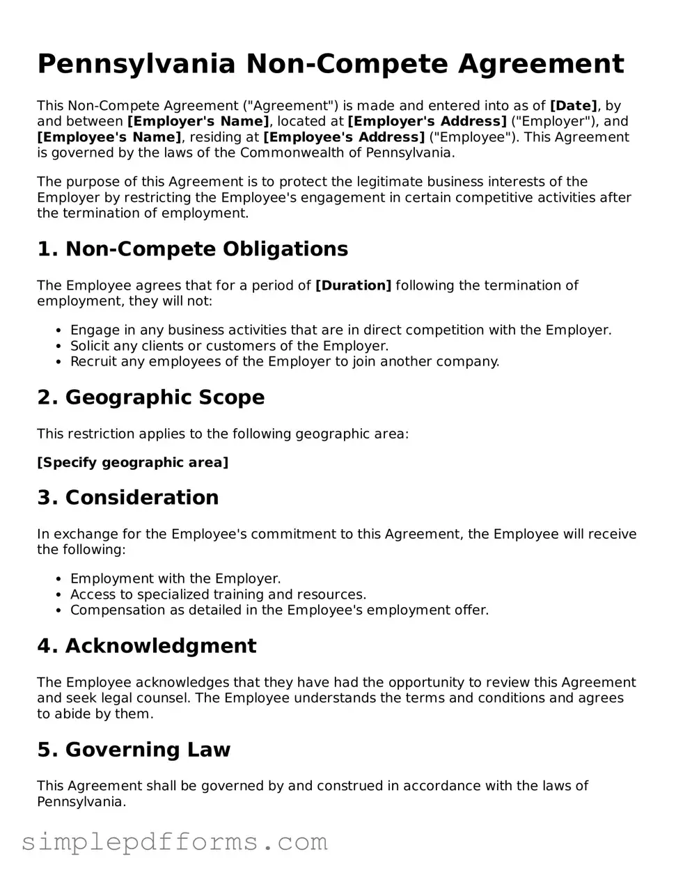 Attorney-Verified Non-compete Agreement Document for Pennsylvania State