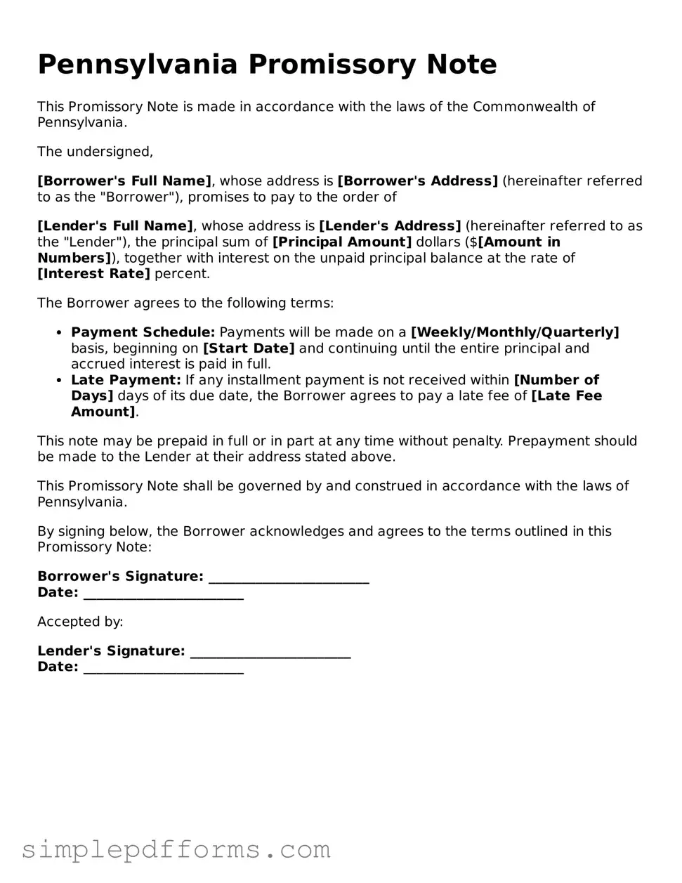 Attorney-Verified Promissory Note Document for Pennsylvania State