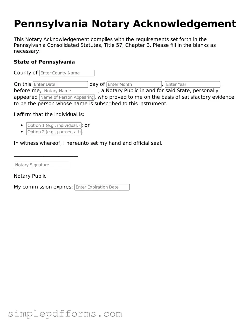 Attorney-Verified Notary Acknowledgement Document for Pennsylvania State