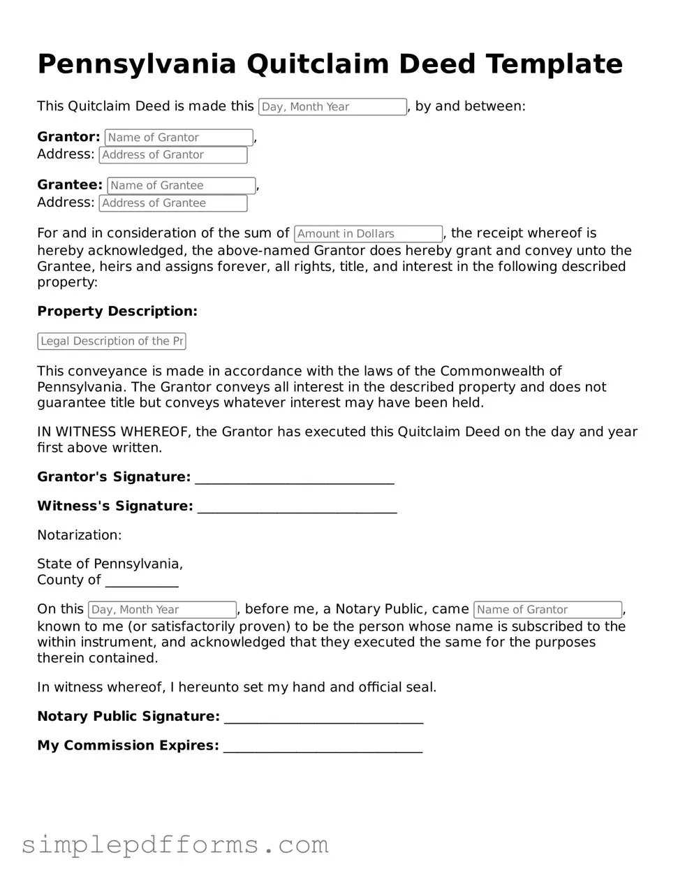 Attorney-Verified Quitclaim Deed Document for Pennsylvania State
