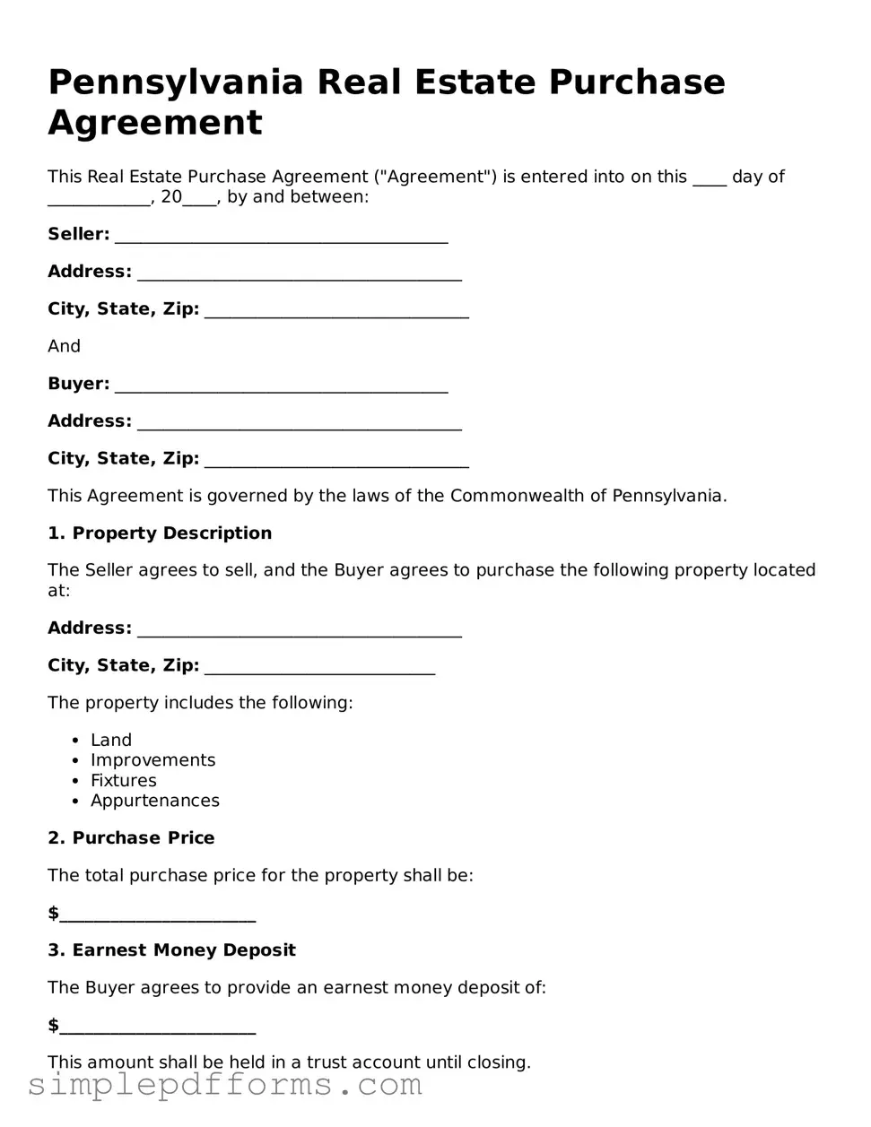 Attorney-Verified Real Estate Purchase Agreement Document for Pennsylvania State