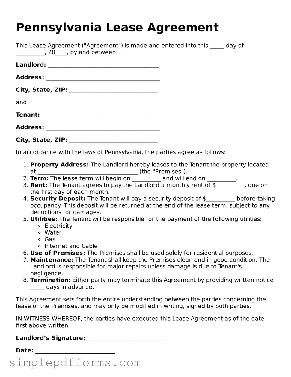 Attorney-Verified Lease Agreement Document for Pennsylvania State