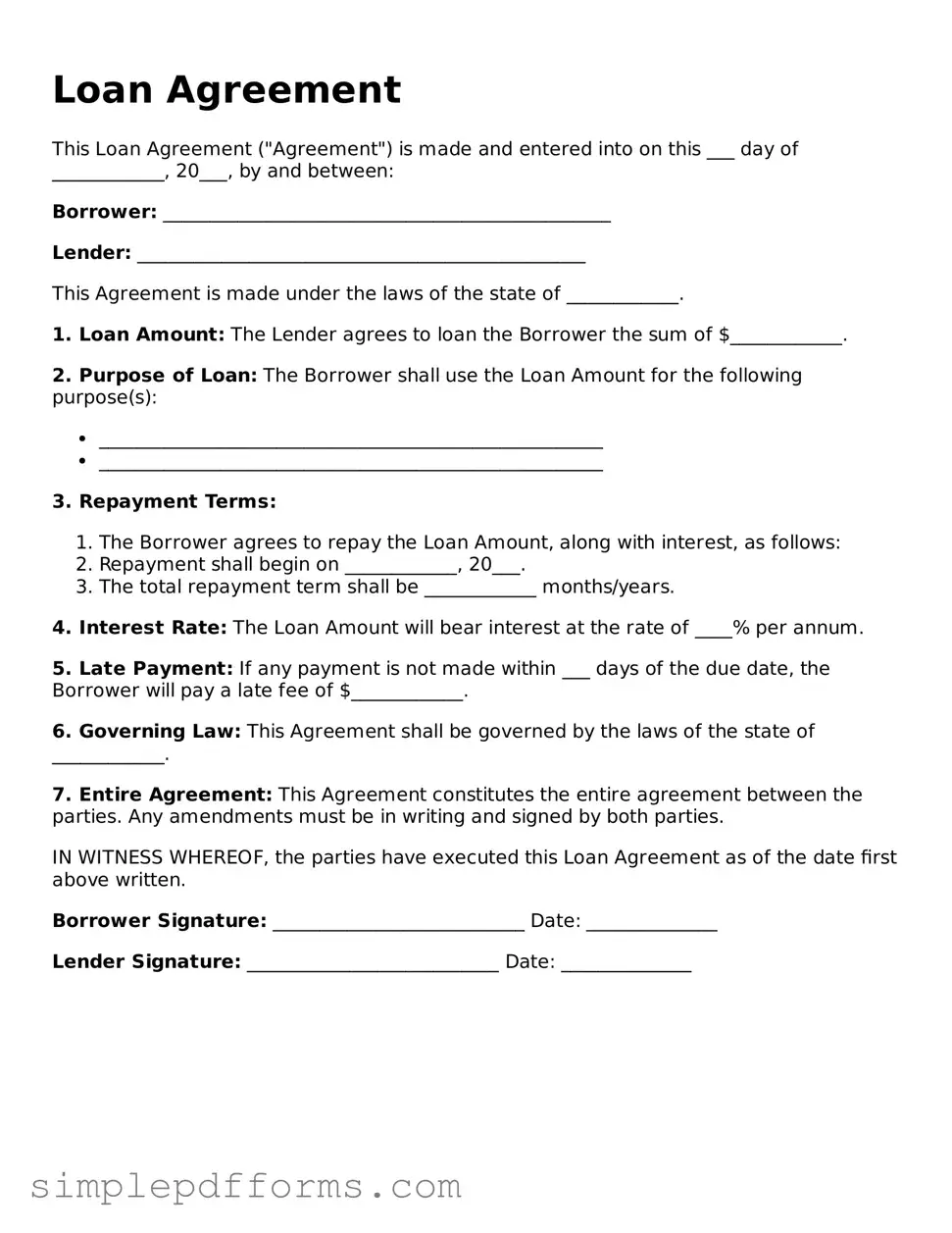 Free Loan Agreement Form