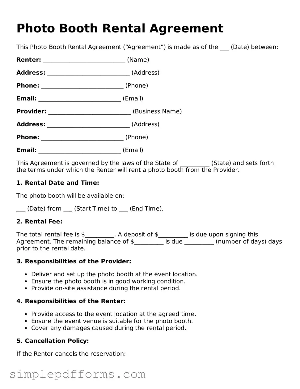 Free Photo Booth Rental Agreement Form