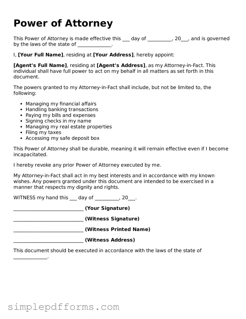 Free Power of Attorney Form