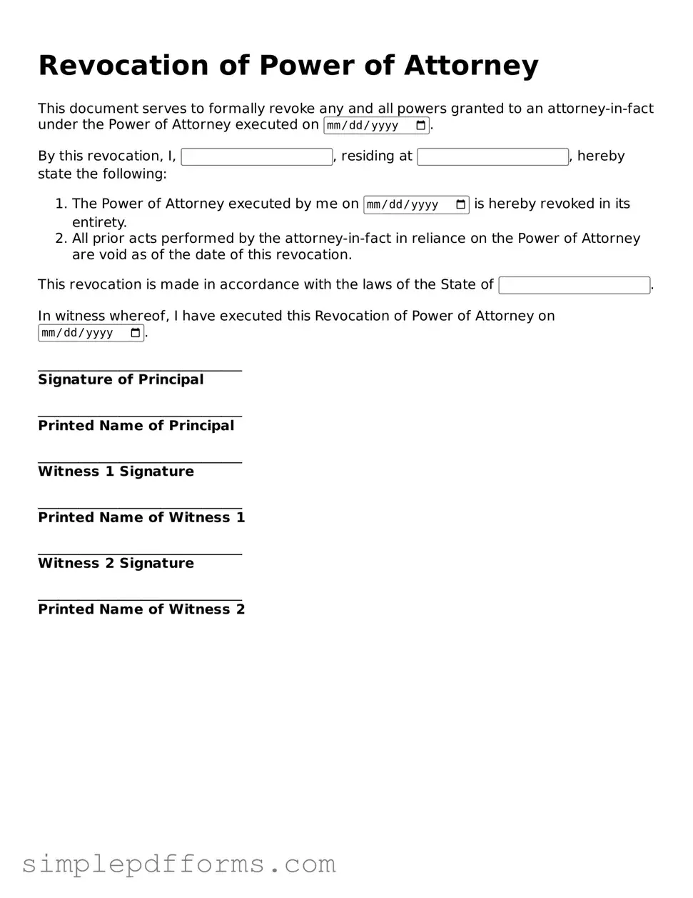 Free Revocation of Power of Attorney Form