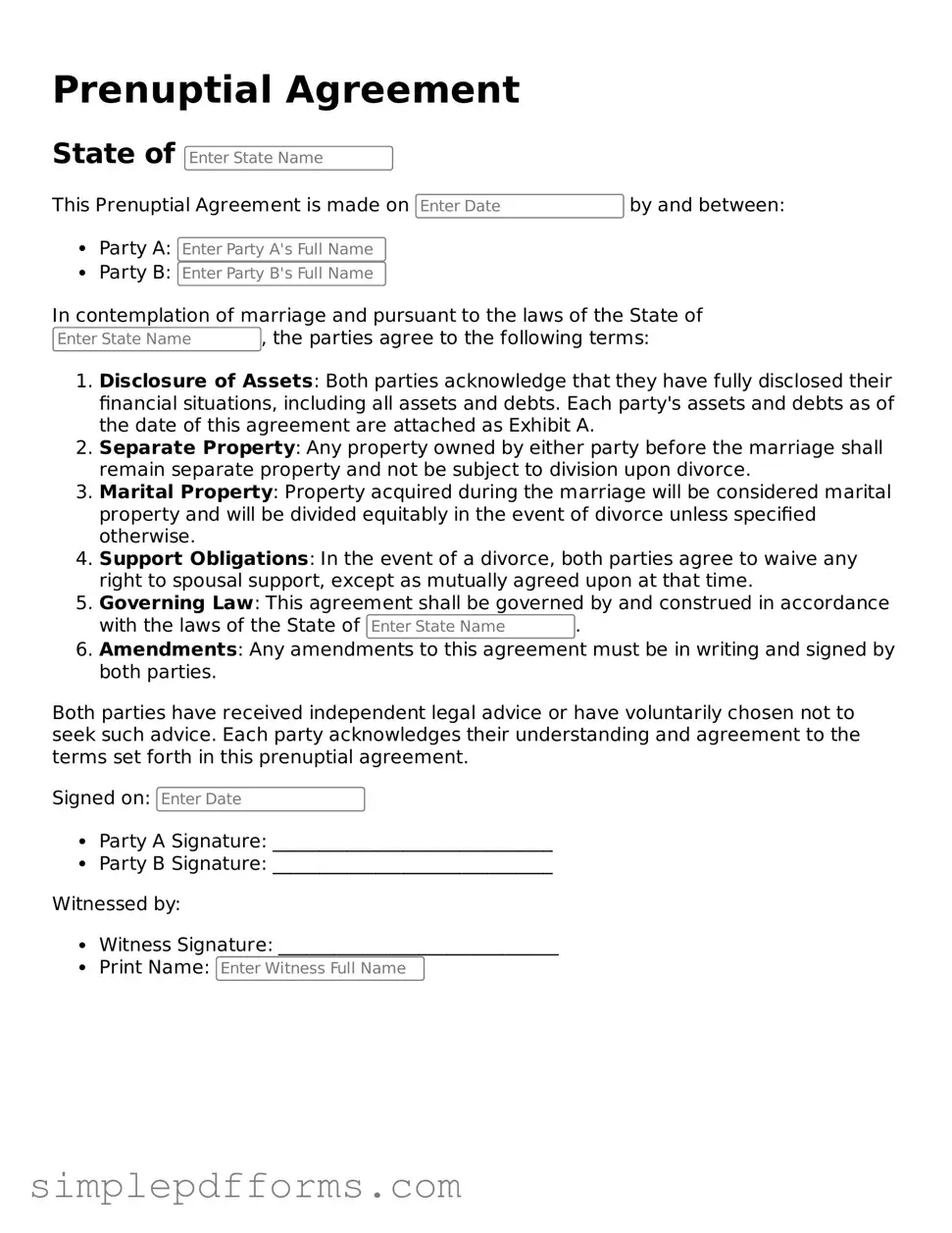Free Prenuptial Agreement Form